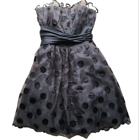 VTG Betsey Johnson Black Strapless Fit & Flare Dress Tulle Polka Dot Size 10 Y2K - Picture 1 of 11